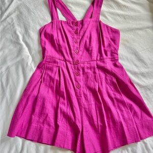 a new day Fuchsia Button-Front Romper linen